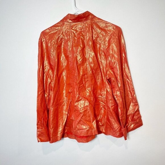 Chico's Womens Linen Blend Button Up Jacket Metallic Orange Size 3 Long Sleeve - Picture 3 of 6